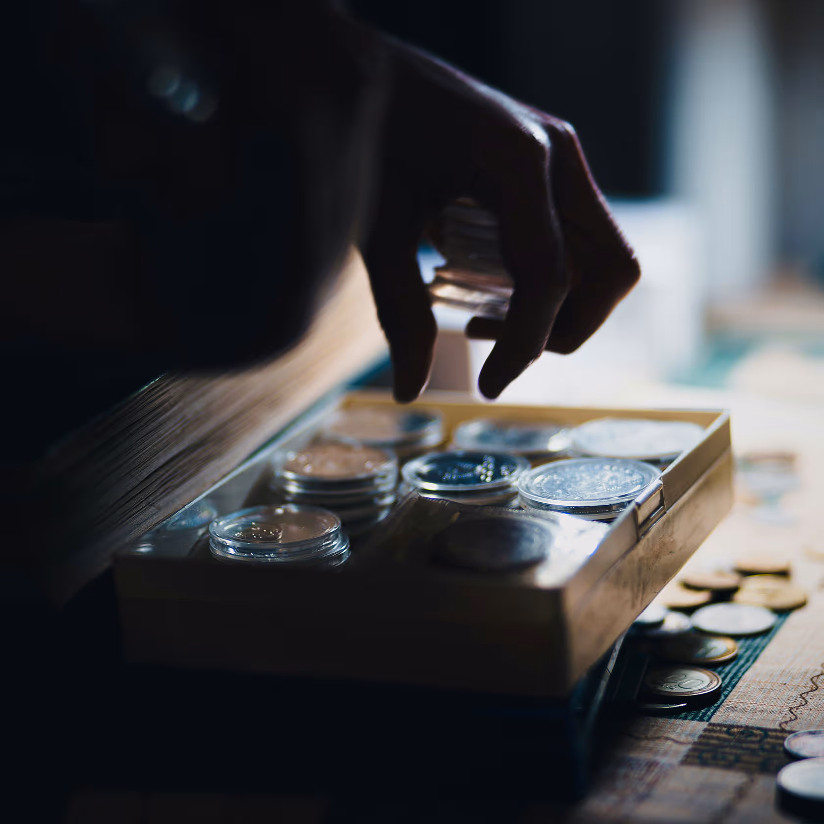 Coins in a coin drawer